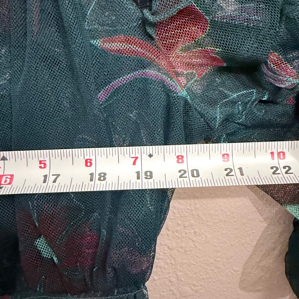 Free People Time For Shine Floral Mesh Whimsigoth Fairy Grunge Teal Green Large - Picture 7 of 11